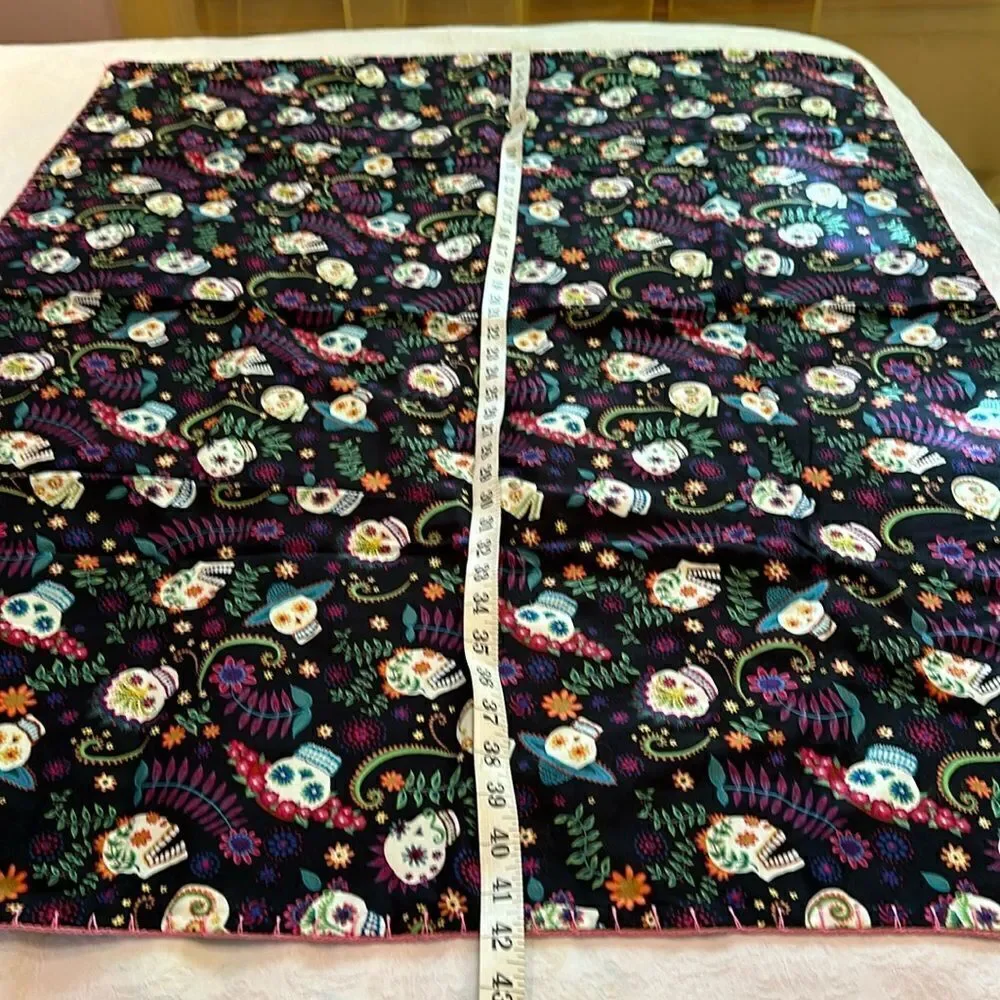 Hand Embellished Tapestry Small Blanket Sugar Skulls Hand Crocheted